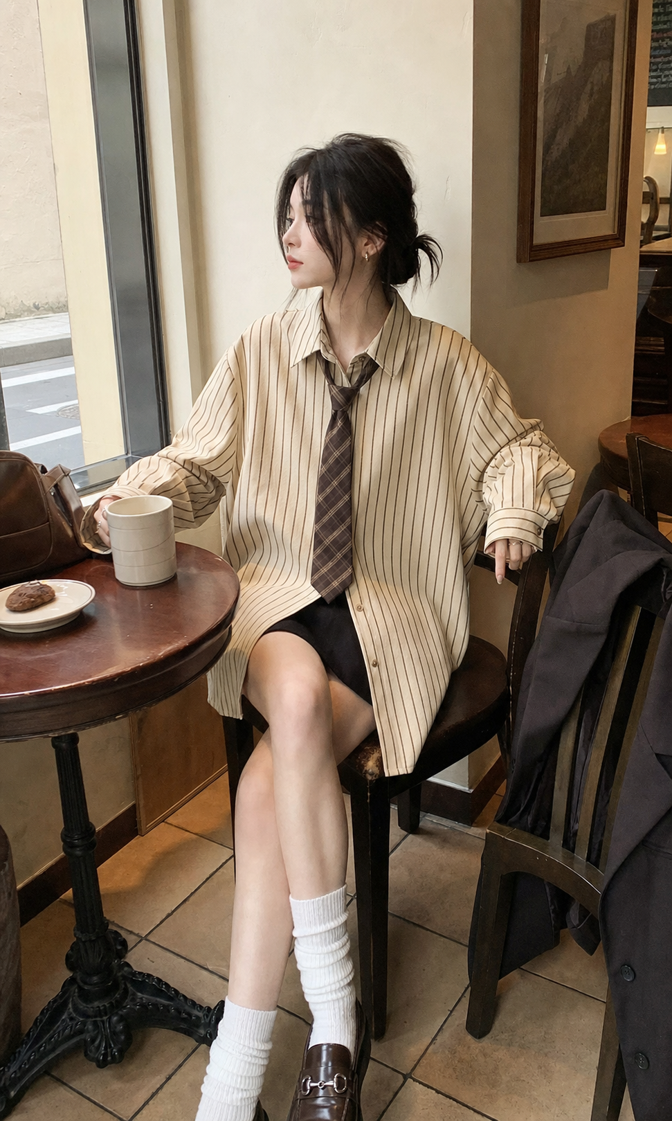 Vintage Basic Vertical Striped Long Sleeve Shirt showcase 4