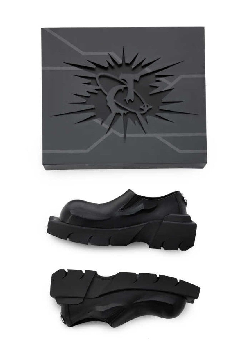 Black Leather Chunky Platform Clogs