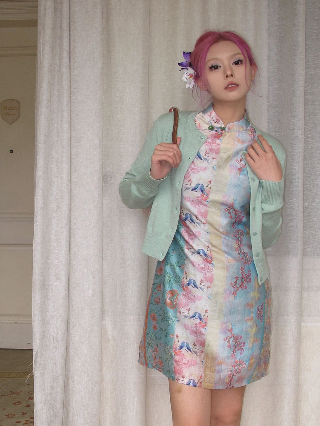 Chinese-Style Print Cheongsam Dress