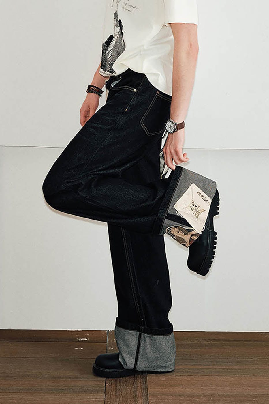 Wide Leg Patchwork Denim Jeans