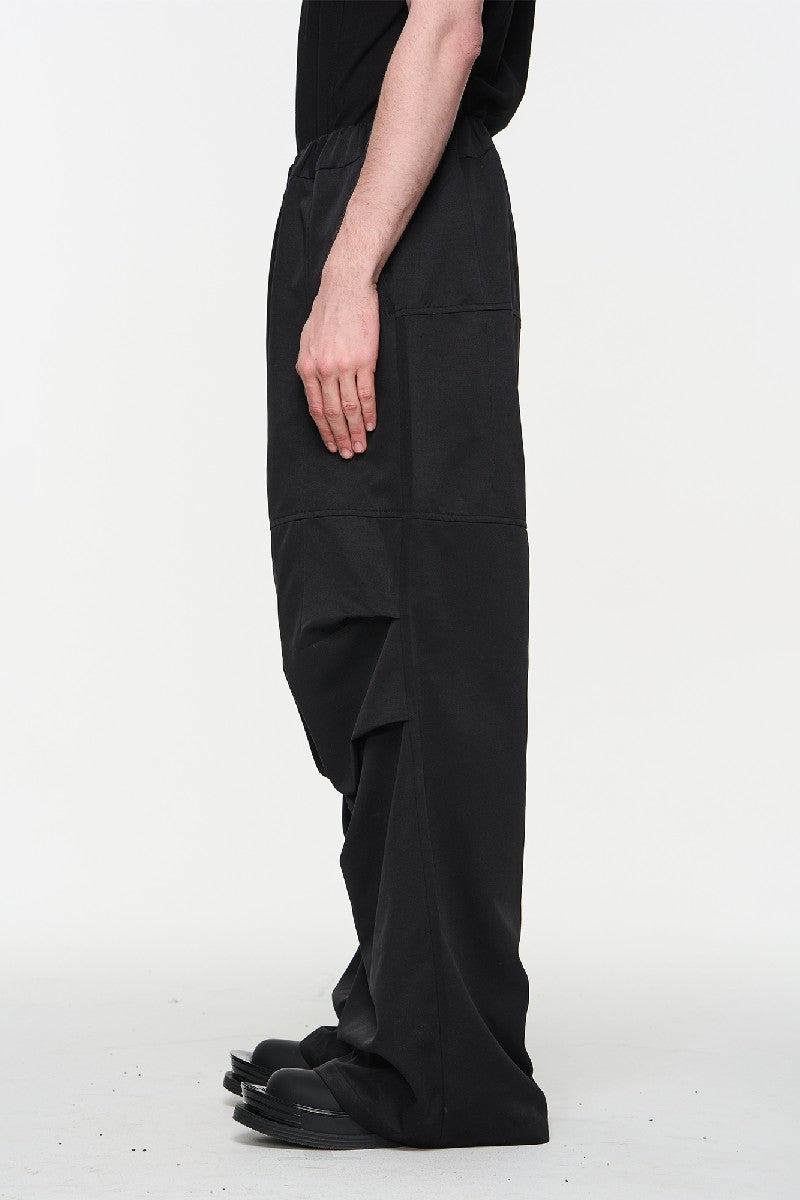 Pleated Elastic Waist Loose Casual Pants - chiclara