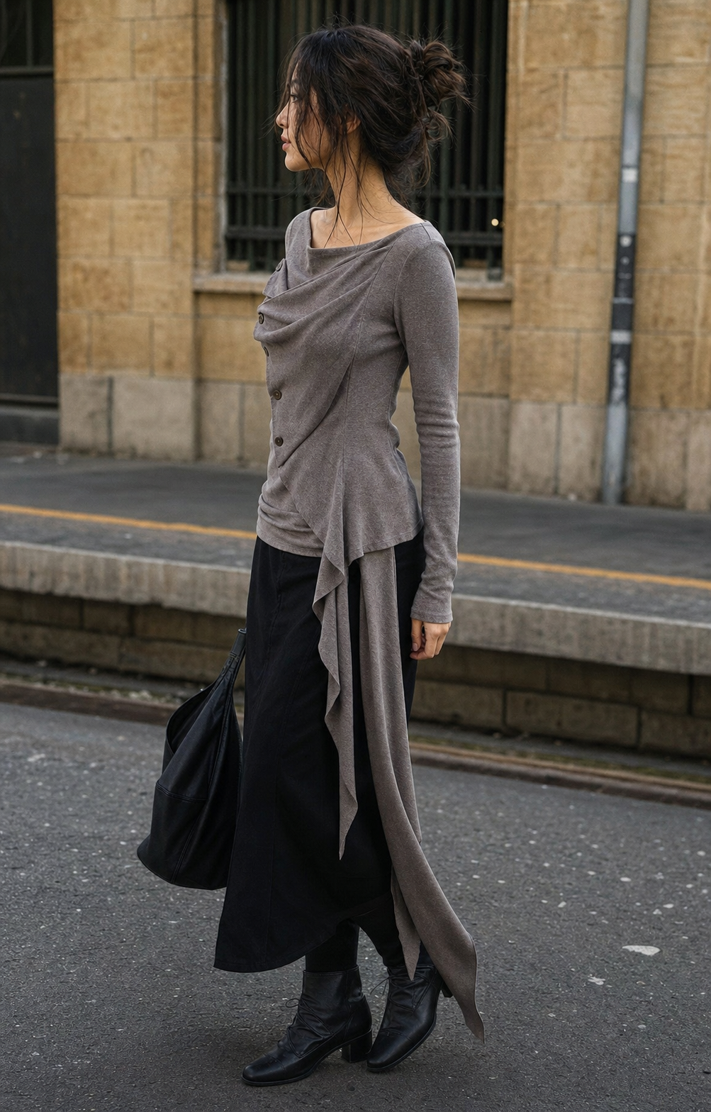 Taupe Draped Asymmetric Tie Top showcase 4