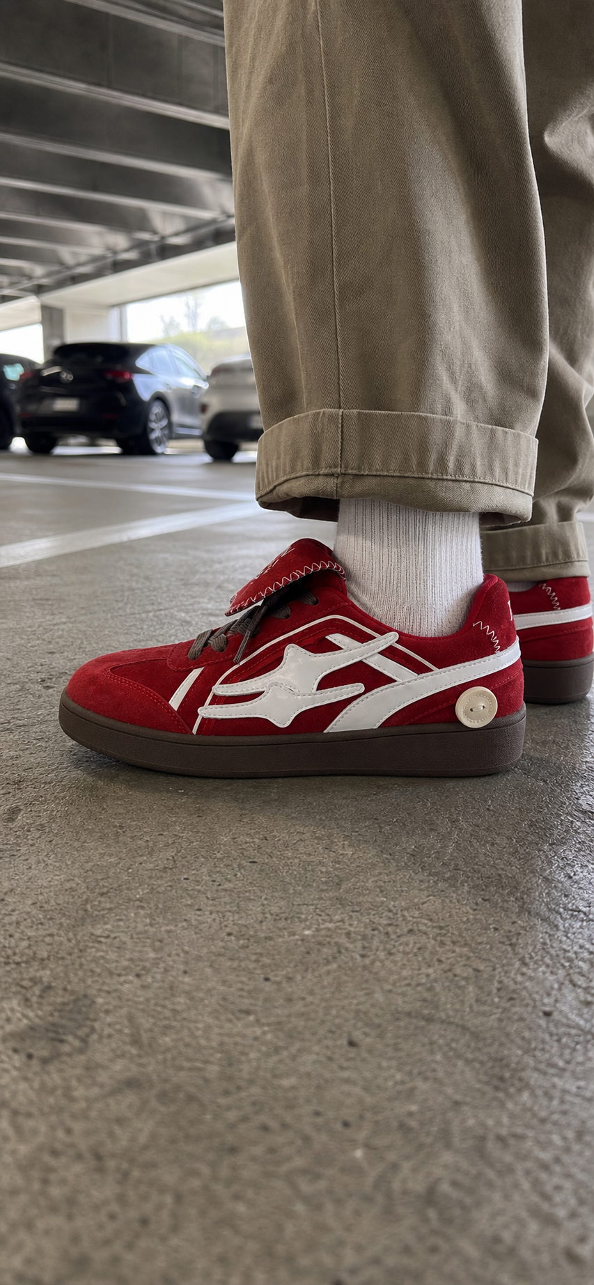 Red Suede Court Sneakers with White Logo UGC showcase 4