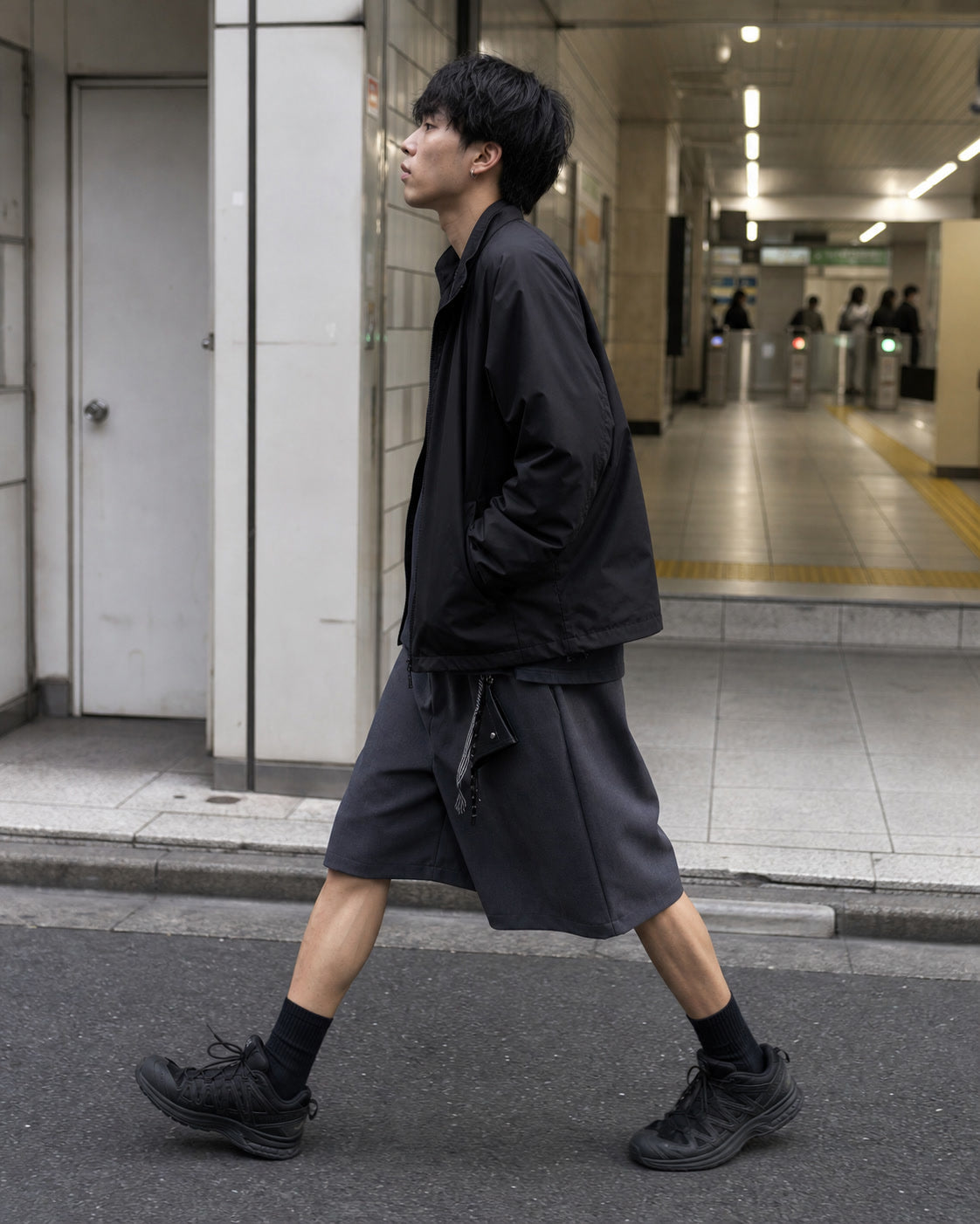 Charcoal Utility Wrap Kilt Shorts generated showcase 4