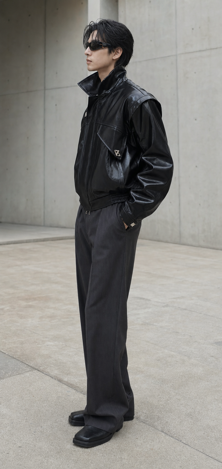 Shoulder Pad Vegan Leather Jacket showcase 4