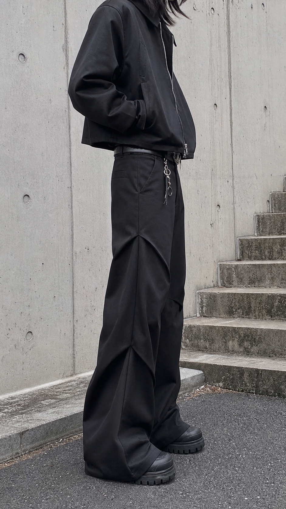 Black Avant-Garde Wide-Leg Utility Pants showcase 4