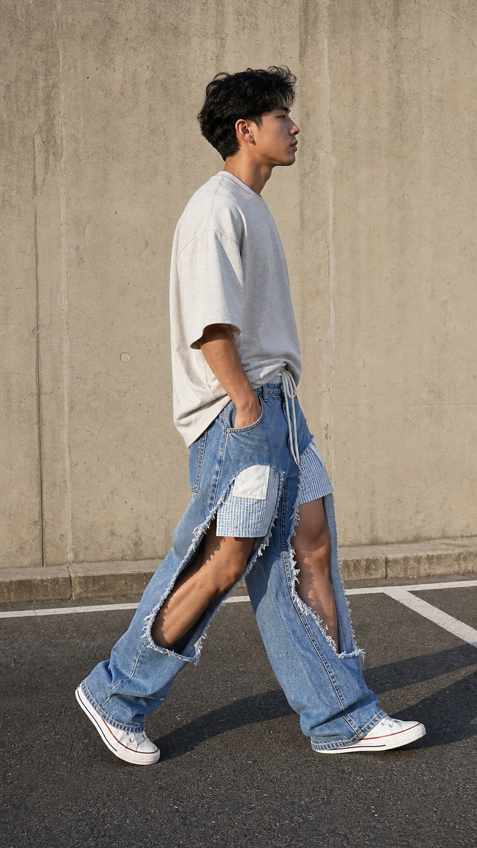 Extreme Cutout Layered Panel Denim Pants showcase 4