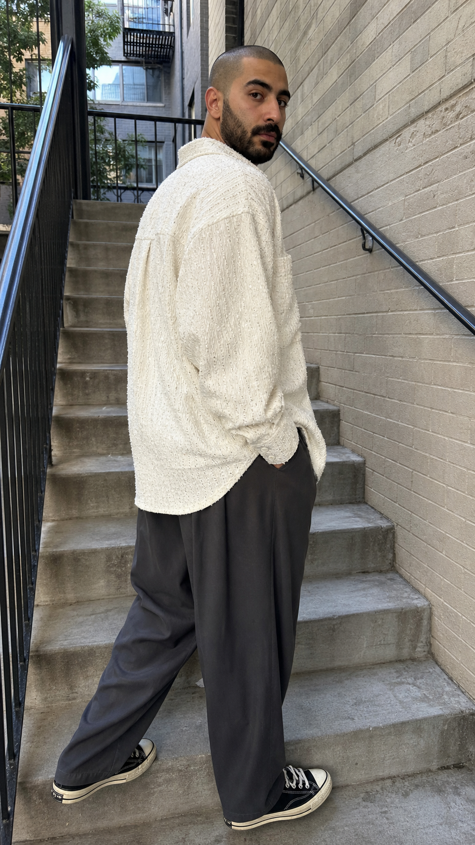 Oversized White Textured Button-Up Shirt UGC showcase 4