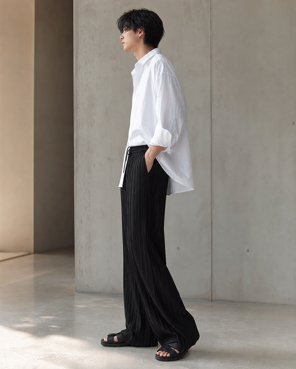 Ice Silk Casual Pleated Wide-Leg Pants With Draped Floor-Length Design showcase 4