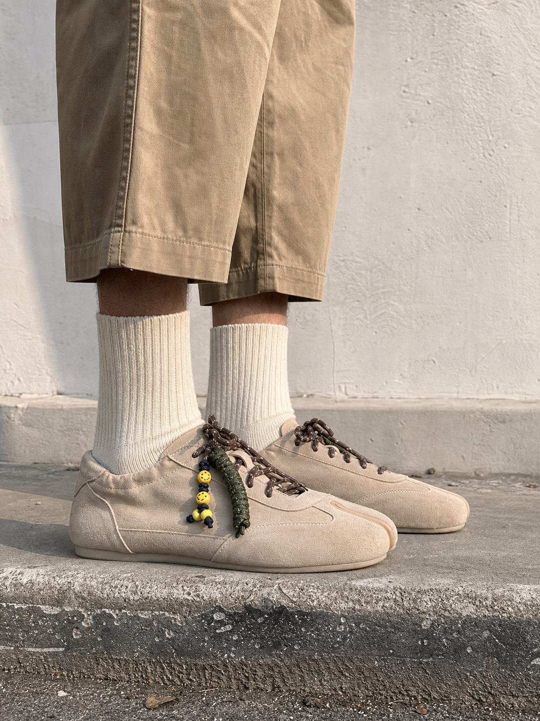 Khaki Suede Thin-Sole Tabi Sneakers showcase 4