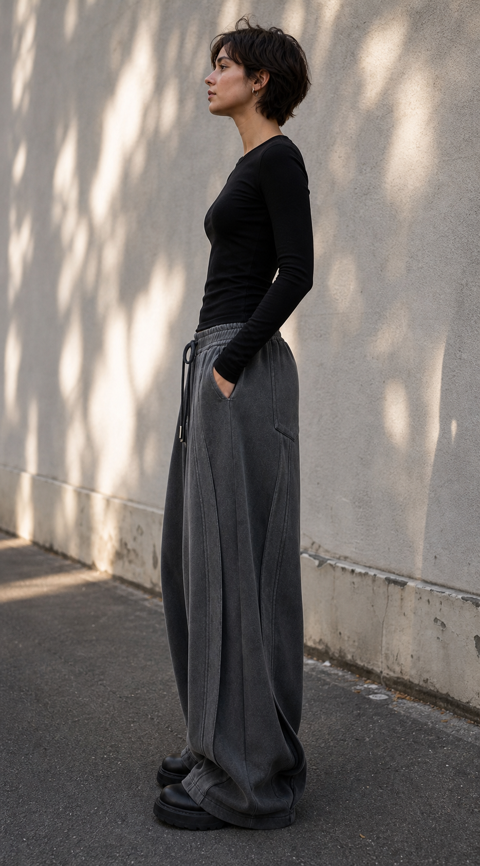 Wide-Leg Washed Drawstring Pants showcase 4
