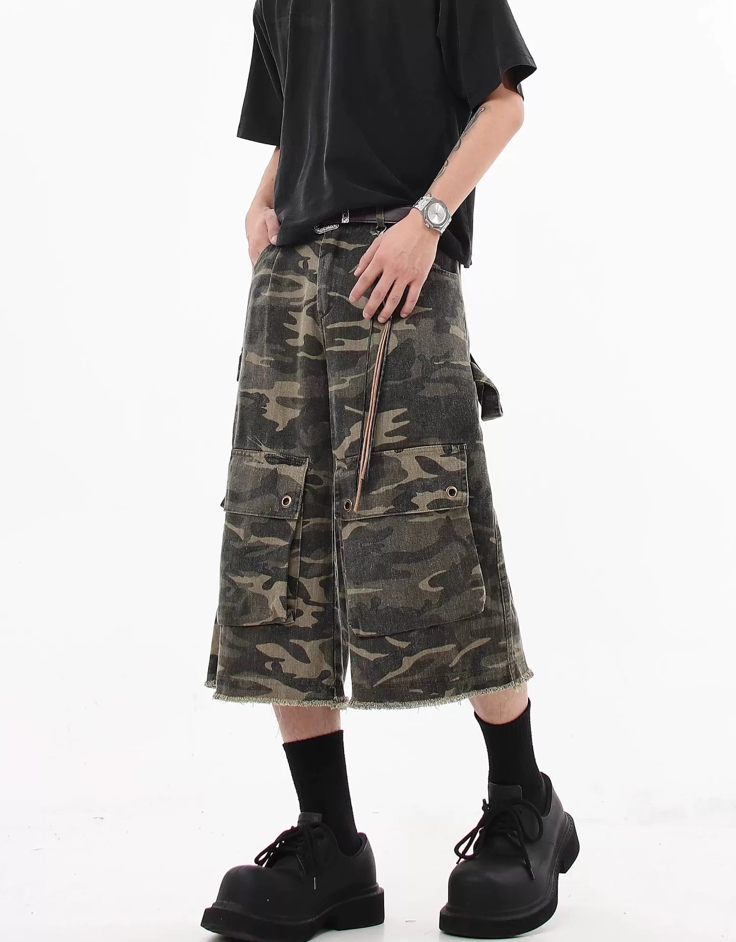 Camo Print Wide Leg Cargo Culottes