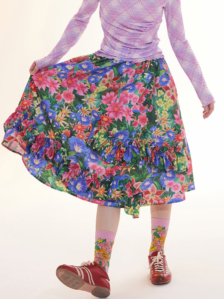 A-Line Ruffle Midi Skirt
