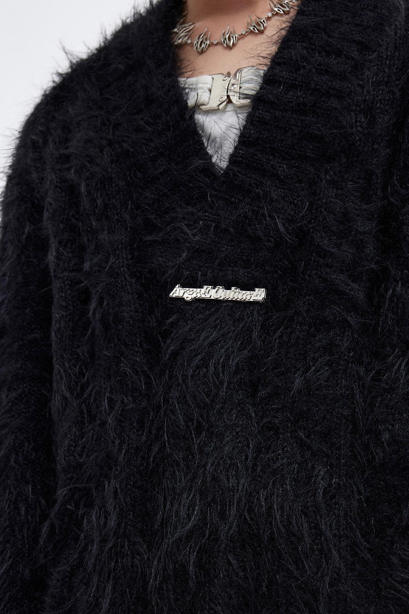 Faux Fur V-Neck Sweater - chiclara