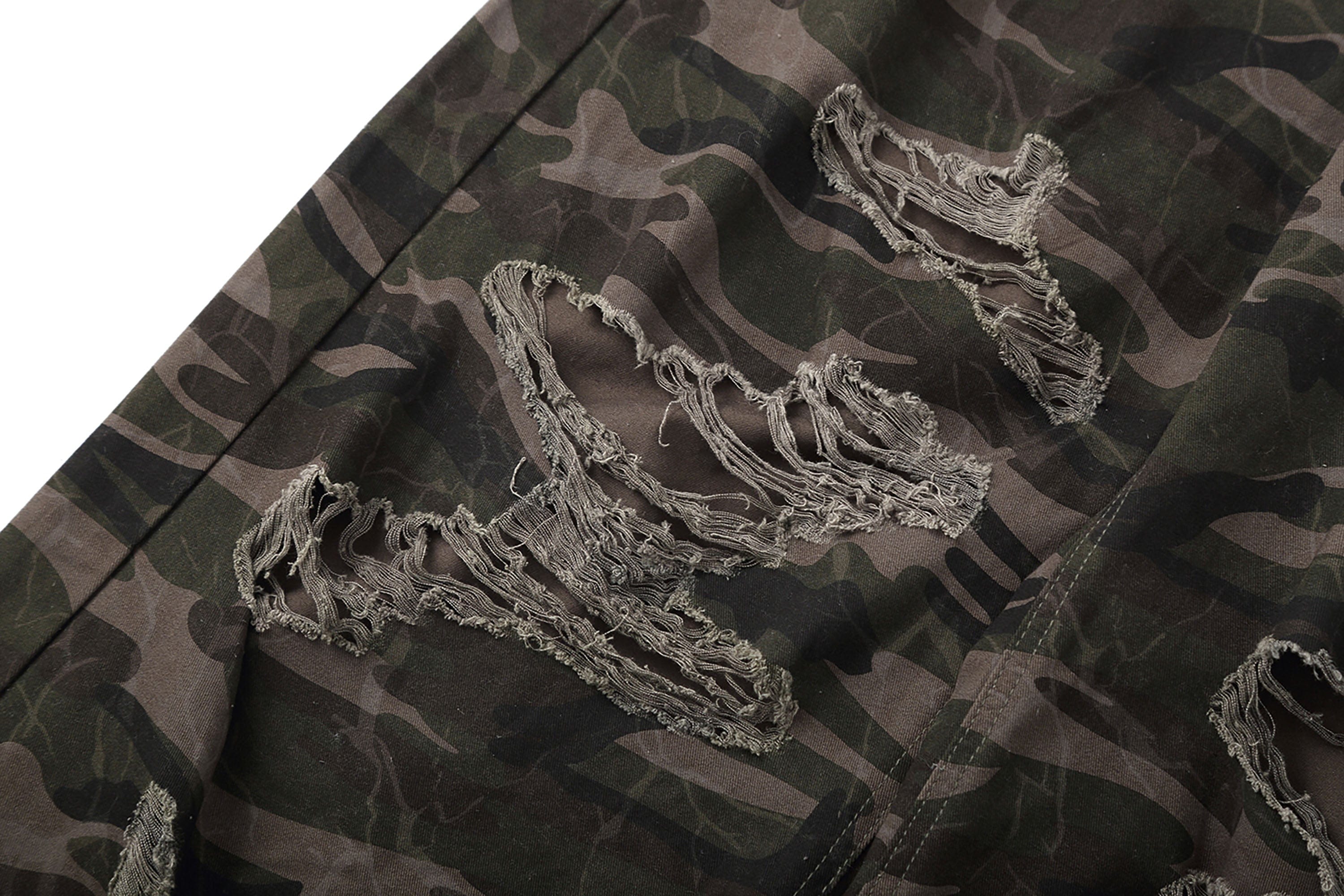 Distressed Camo Ripped Straight-Leg Jeans