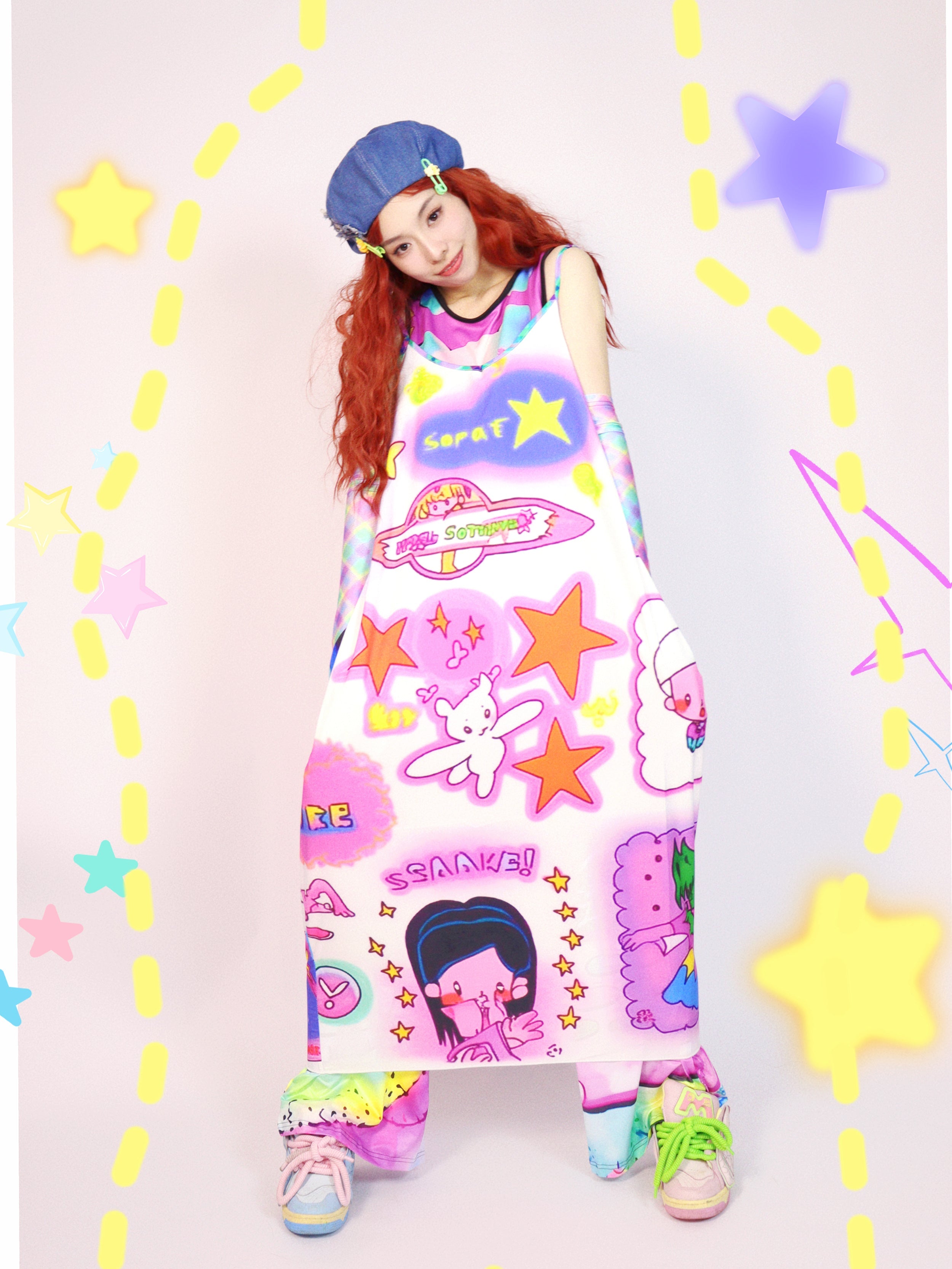 Kawaii Star Cute Print Maxi Dress