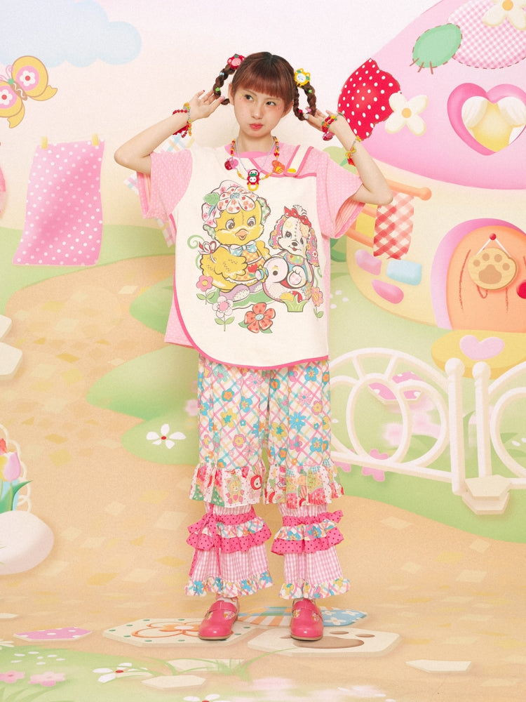 Sweet Floral Ruffle Layered Pants