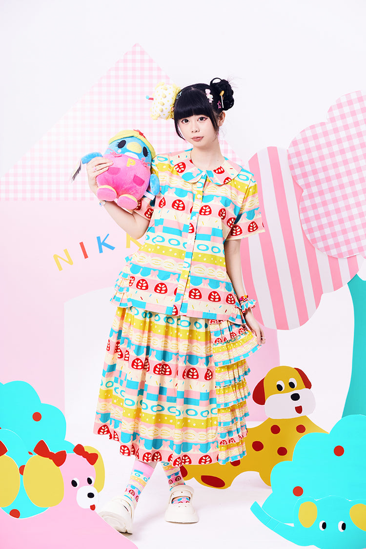 Pastel Mushroom Print Peter Pan Collar Blouse