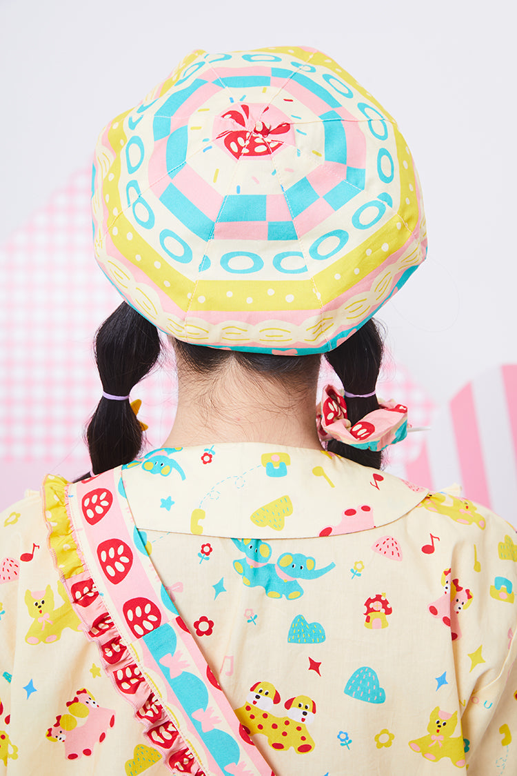Pastel Geometric Print Cotton Beret Hat