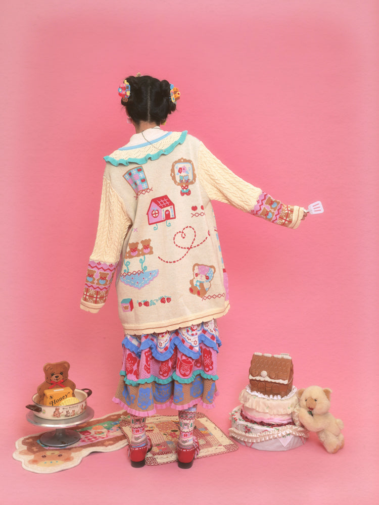 Honey Bear Patchwork Knit Cardigan