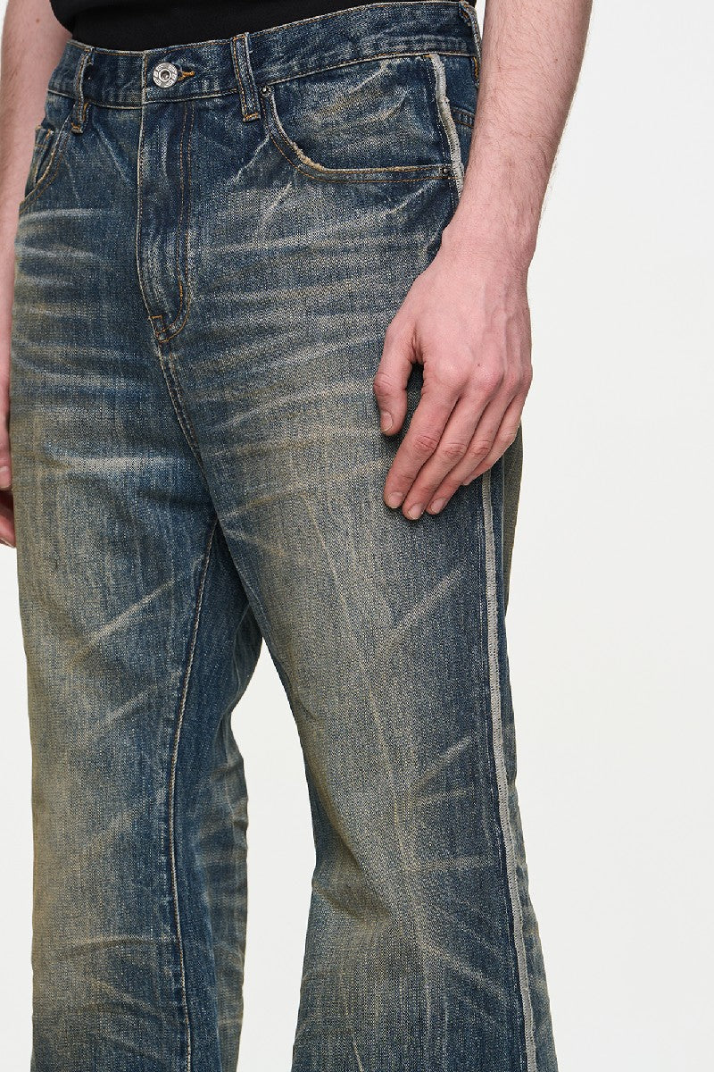 Blue Washed Heavy Whiskered Jeans - chiclara