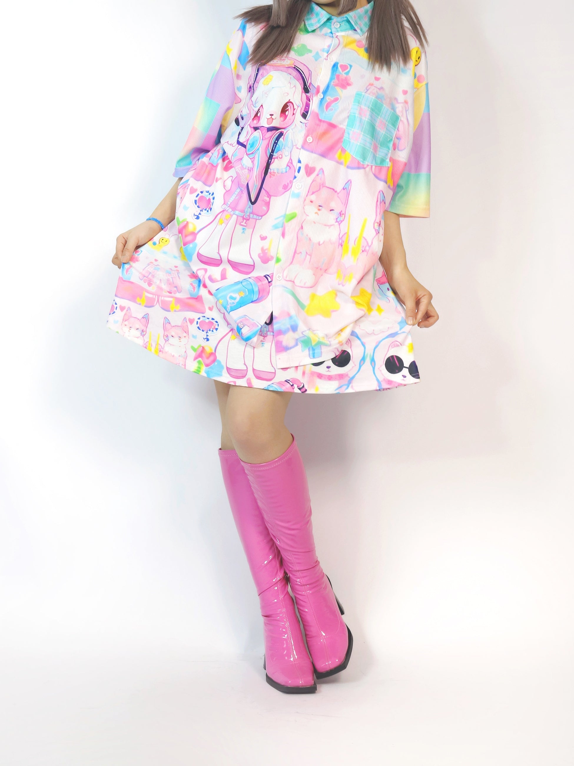Kawaii DJ Cat Pastel Skater Skirt