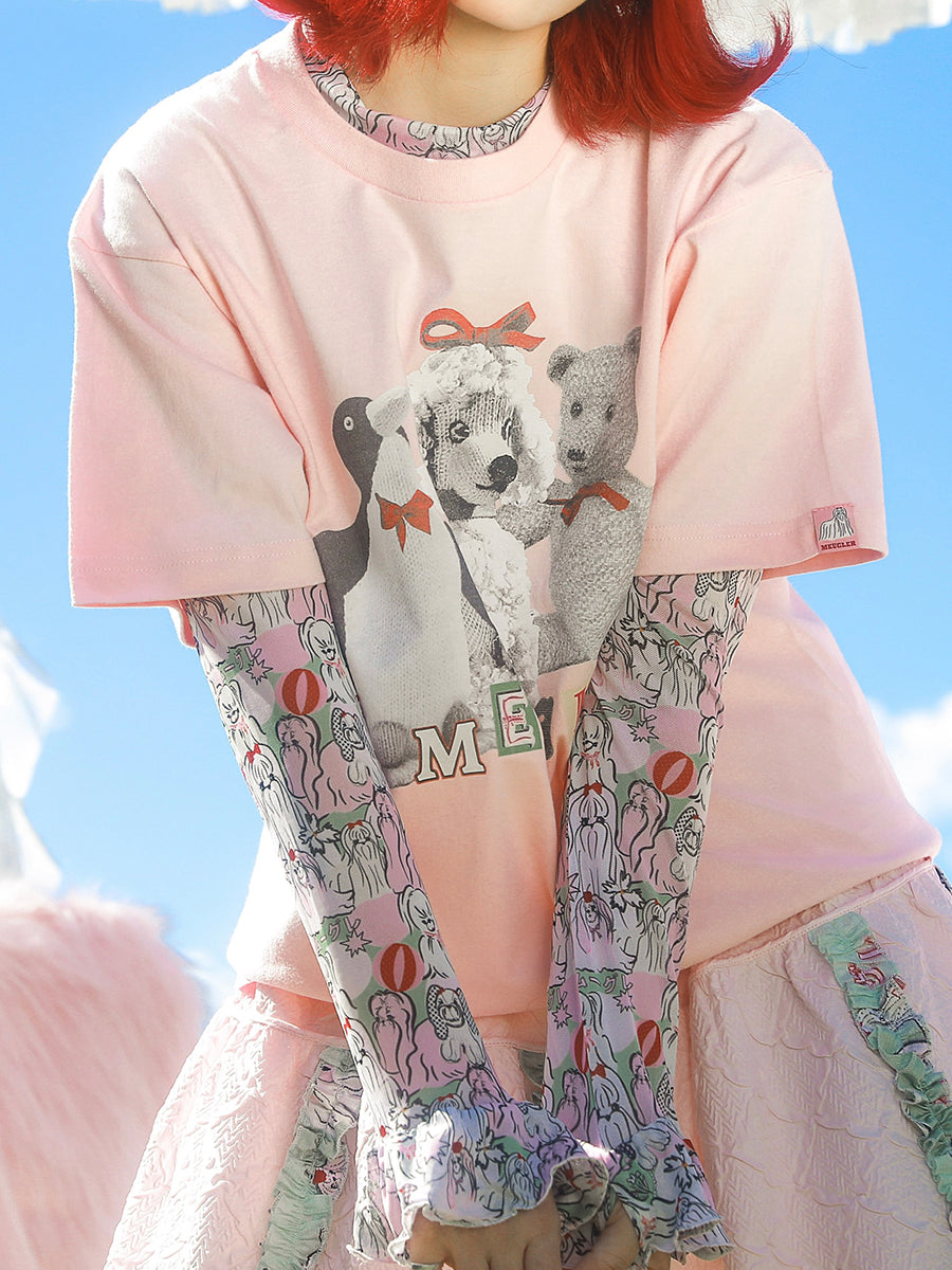 Puppy Print Ruffle Crop Top Blouse