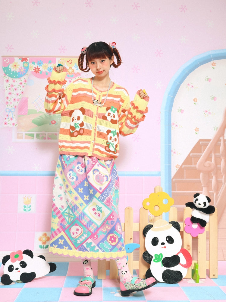 Kawaii Panda Stripe Knit Button Cardigan
