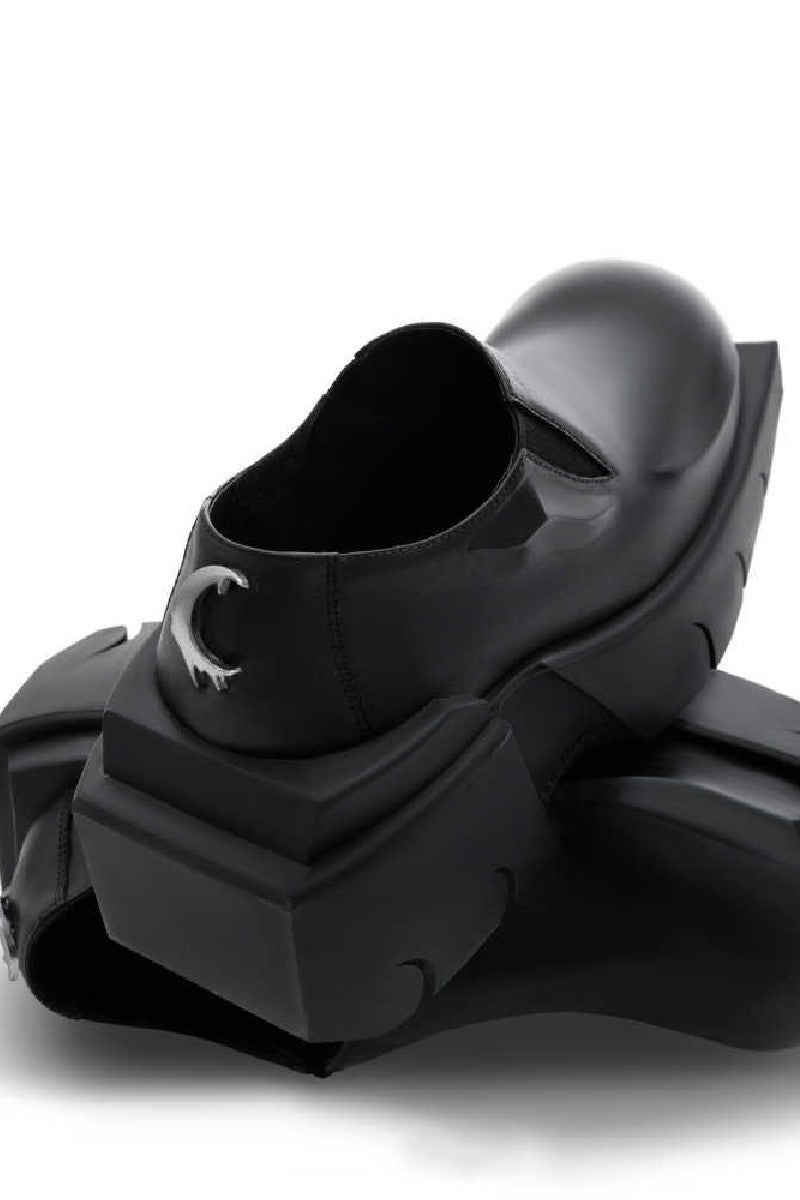 Black Leather Chunky Platform Clogs