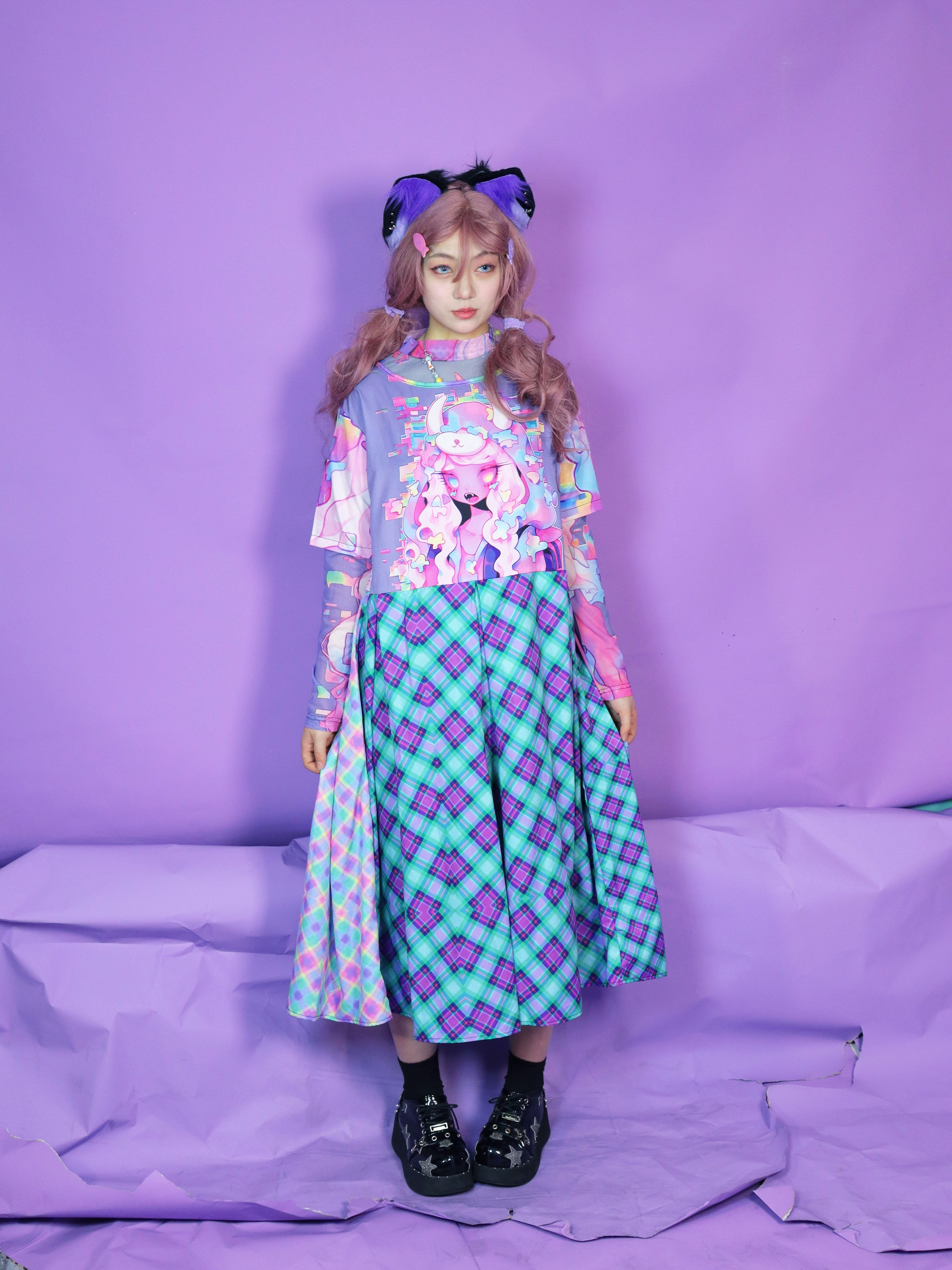 Mint Plaid Kawaii Midi Dress