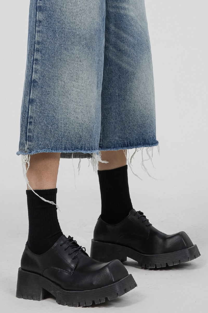 Squared Black Platform Chunky Derby Shoes