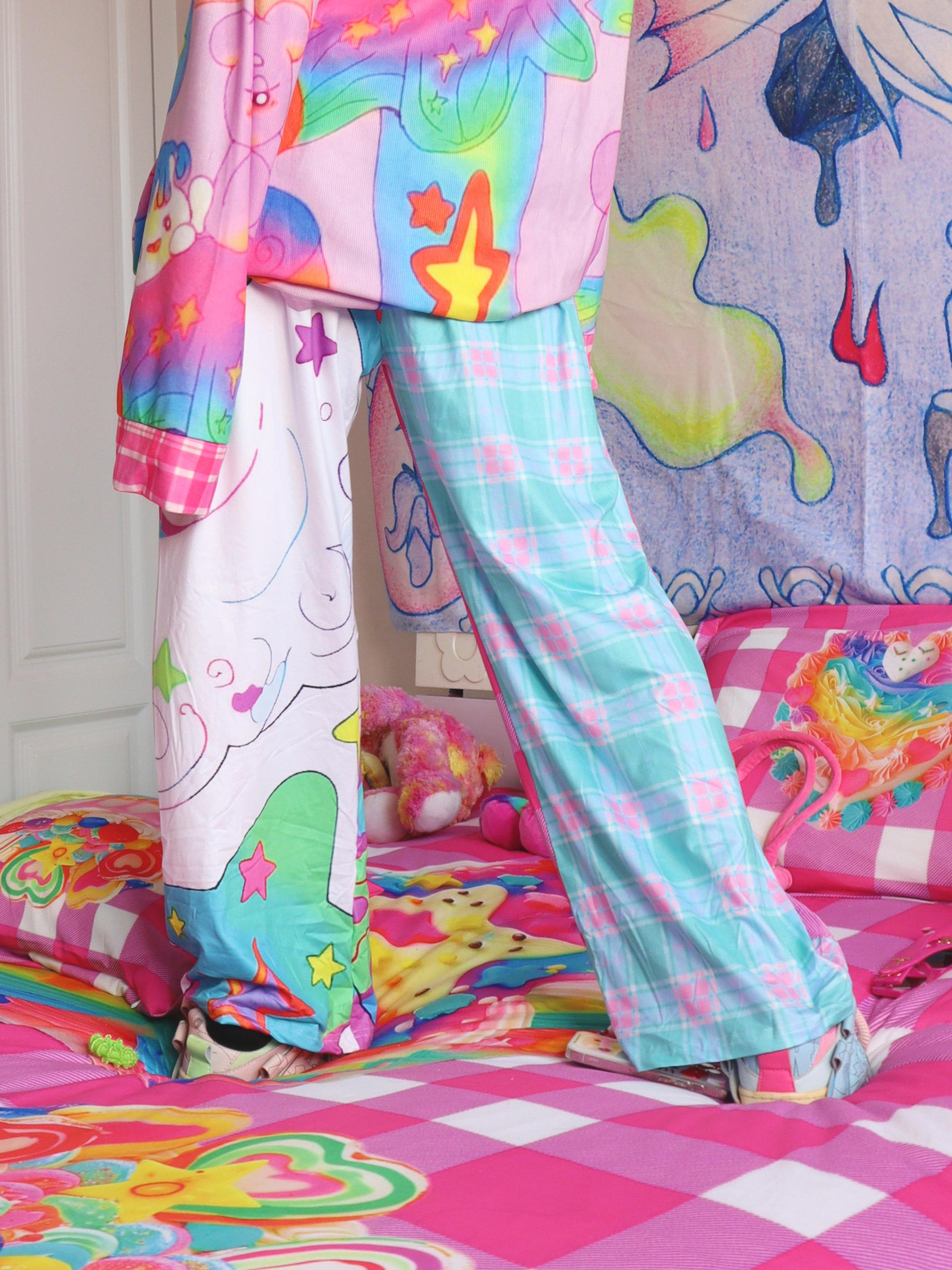 Rainbow Bunny Pink Gingham Pants