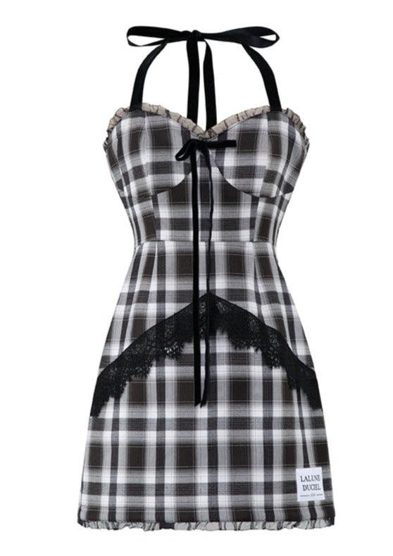 Halterneck Plaid Dress