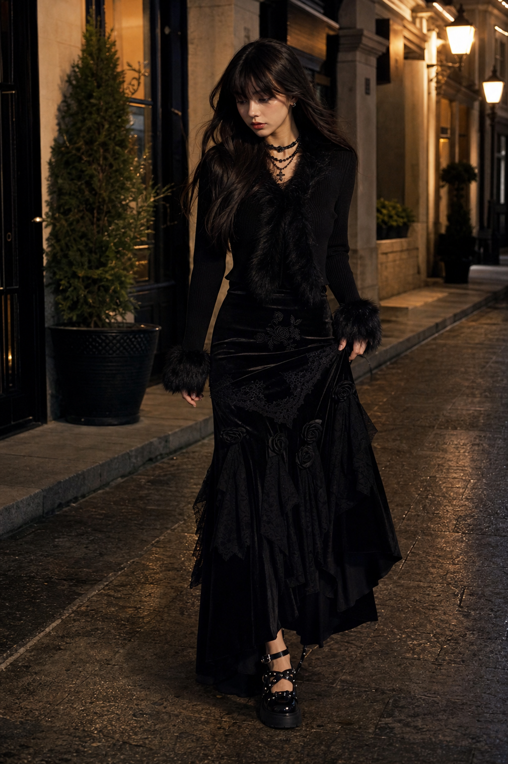 Ladyghost Gothic Velvet Maxi Dress showcase 5