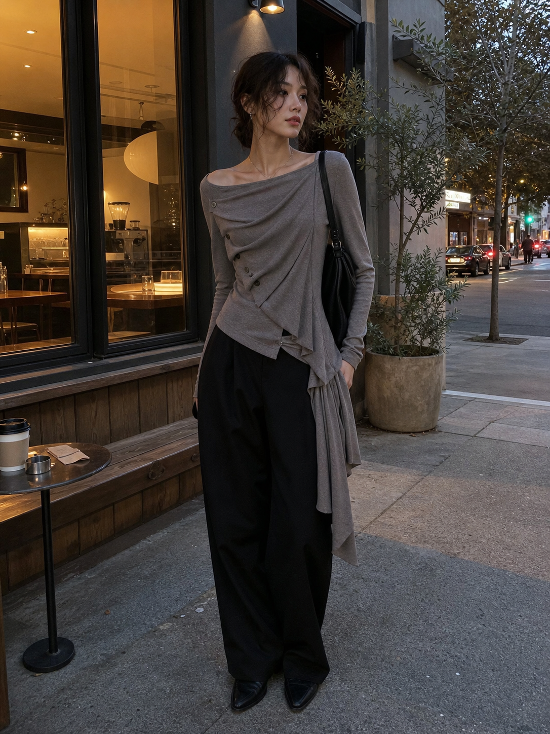 Taupe Draped Asymmetric Tie Top showcase 5