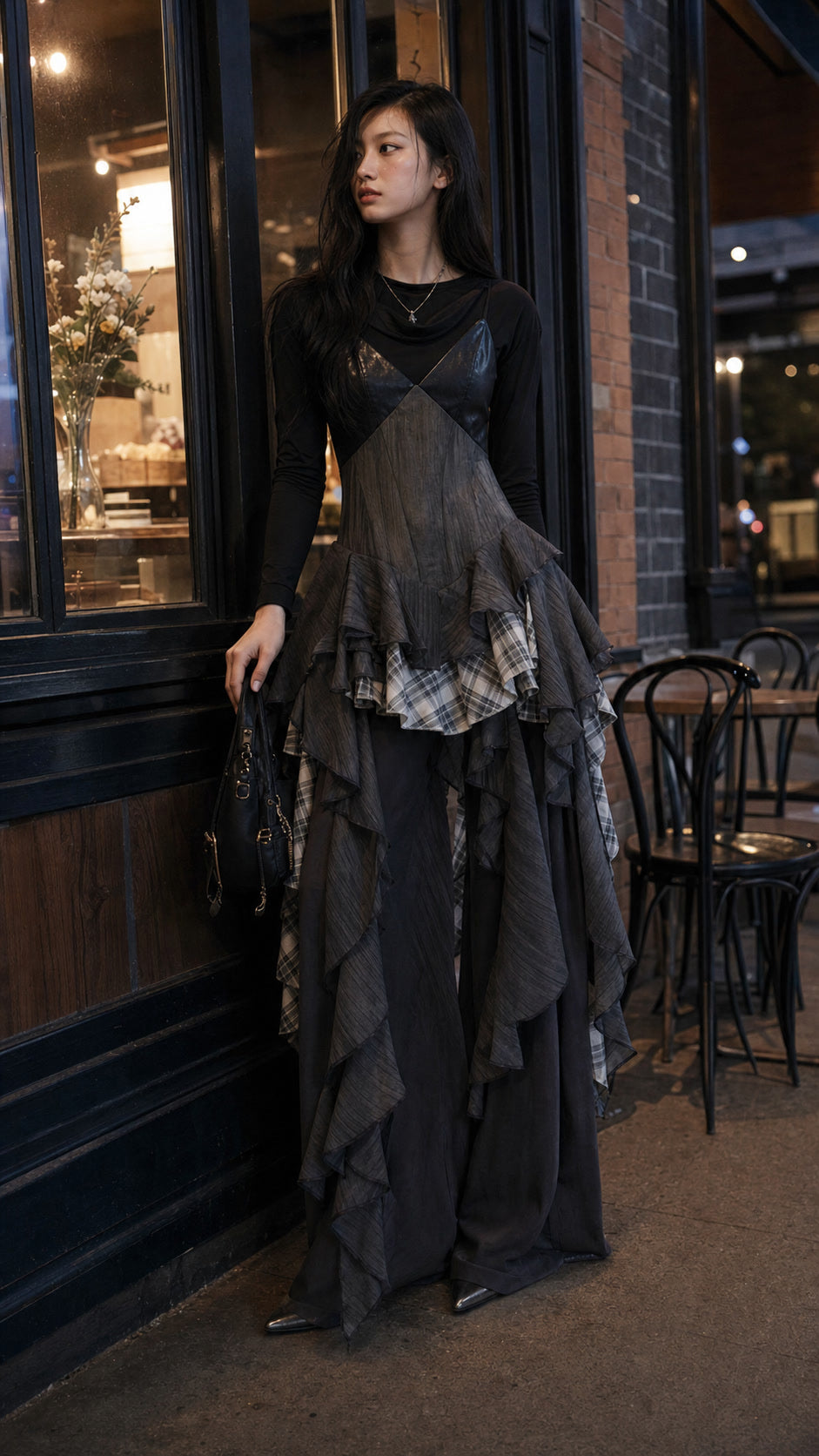Noir Plaid Ruffle Cascade Dress regenerated UGC showcase 5