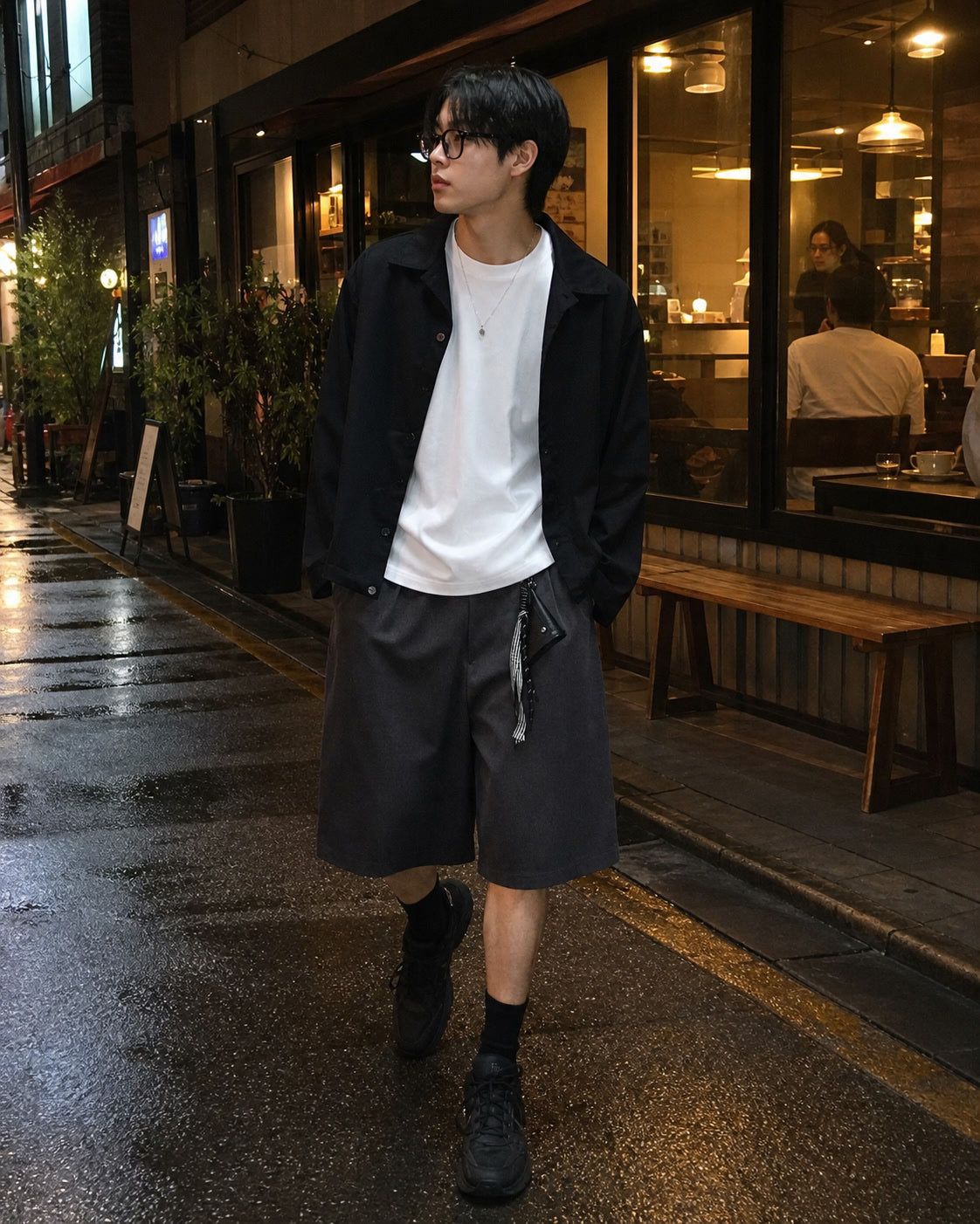 Charcoal Utility Wrap Kilt Shorts generated showcase 5