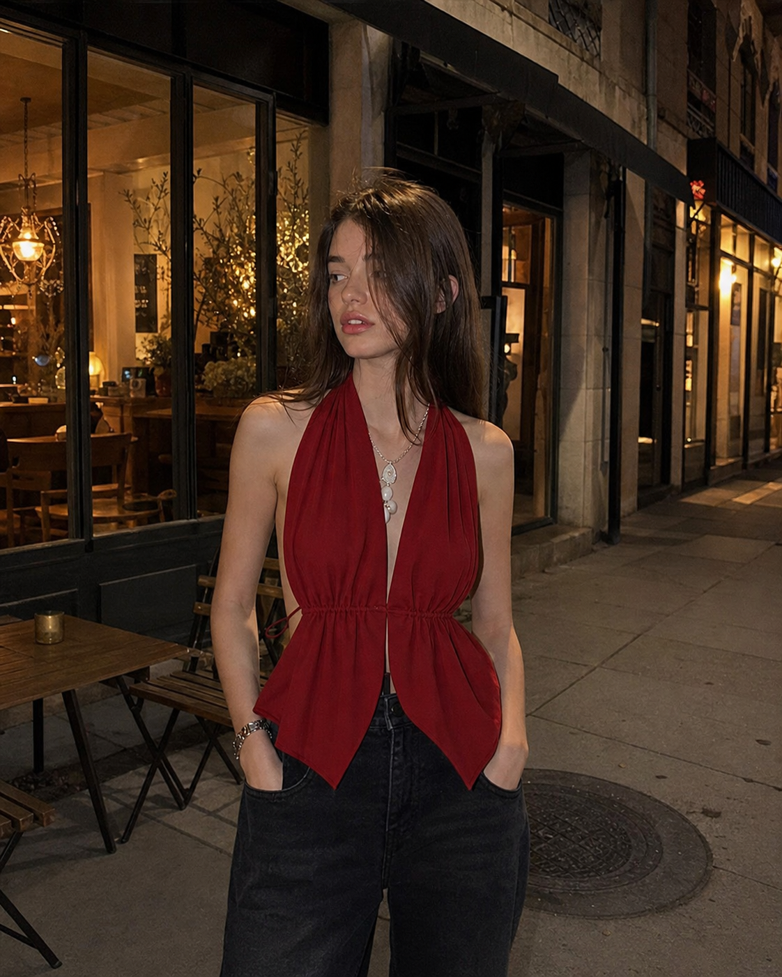 Halter Neck Keyhole Peplum Top showcase 5