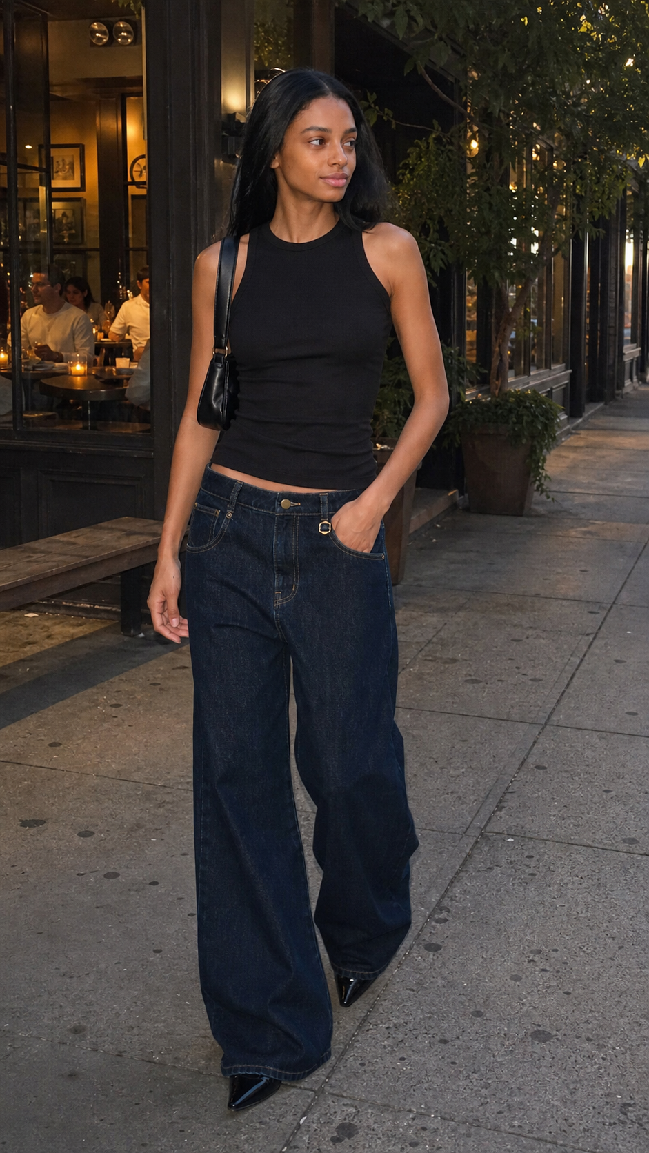 Dark Blue Raw Denim Wide-Leg Jeans showcase 5