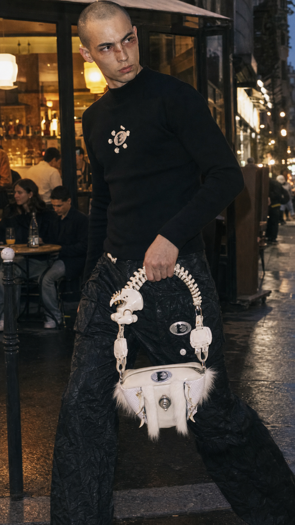 Faux Bone Handle White Fur Bag showcase 5