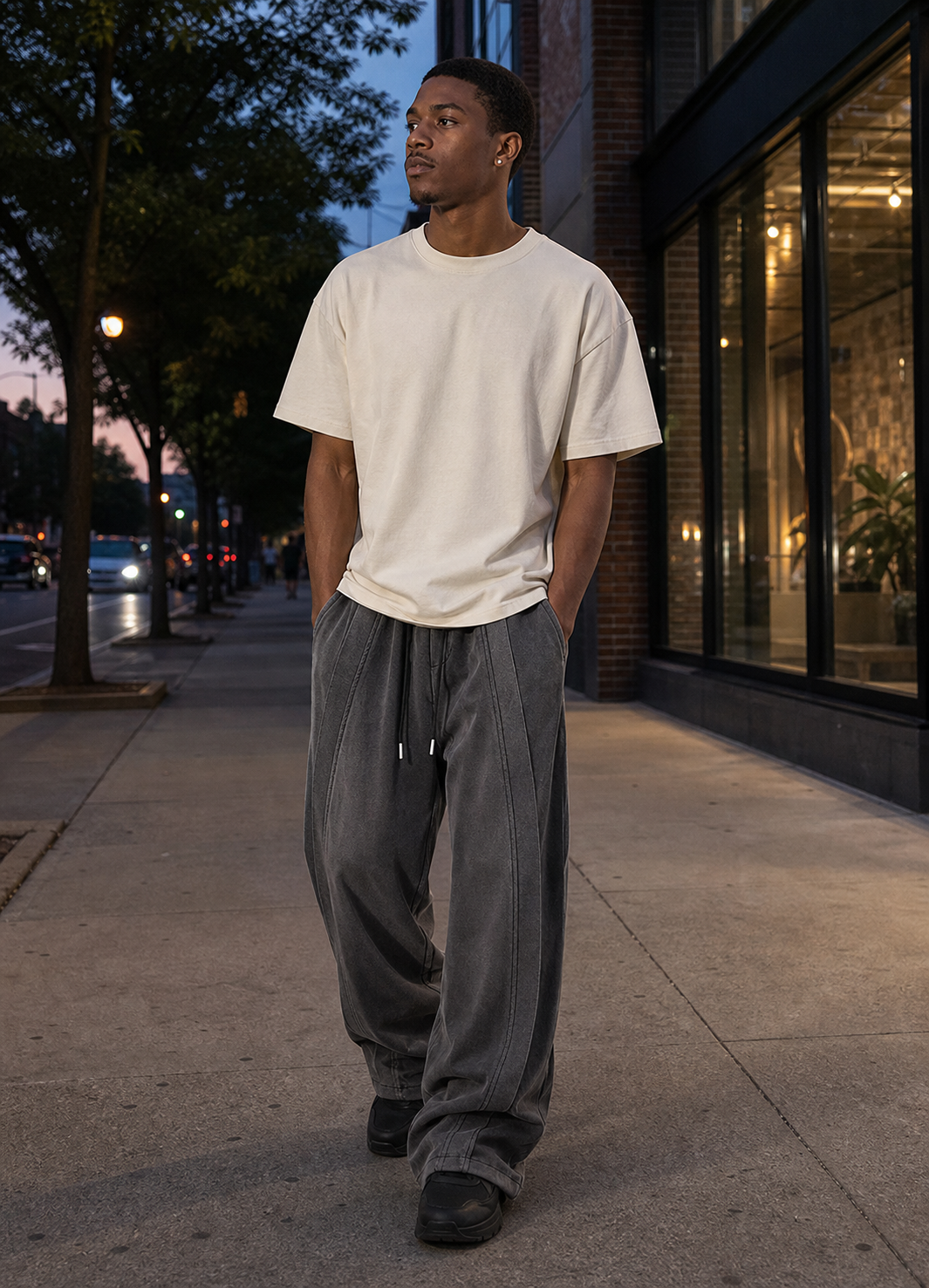 Wide-Leg Washed Drawstring Pants showcase 5