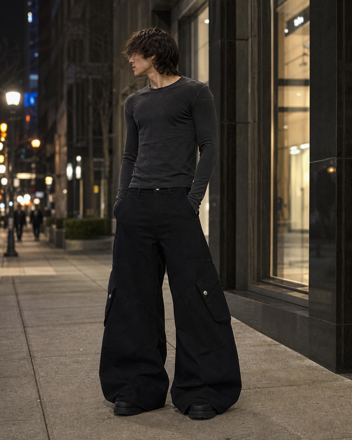 Men's Multi-Pocket Panel Wide-Leg Cargo Pants showcase 5