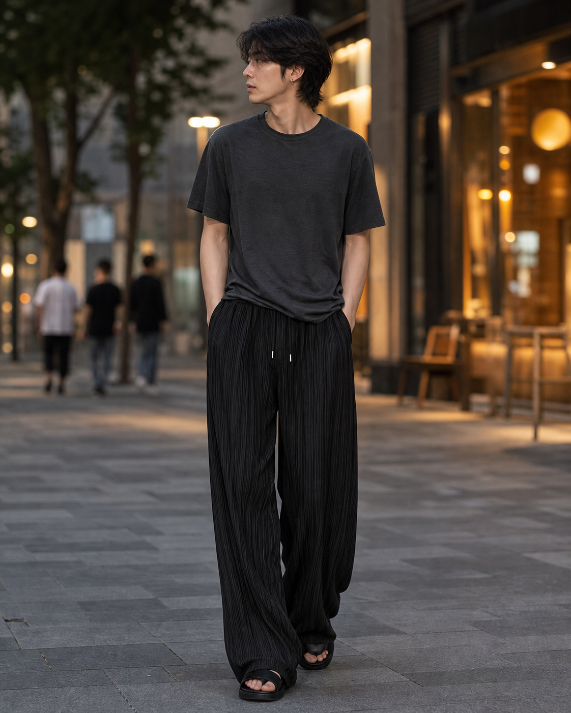 Ice Silk Casual Pleated Wide-Leg Pants With Draped Floor-Length Design showcase 5