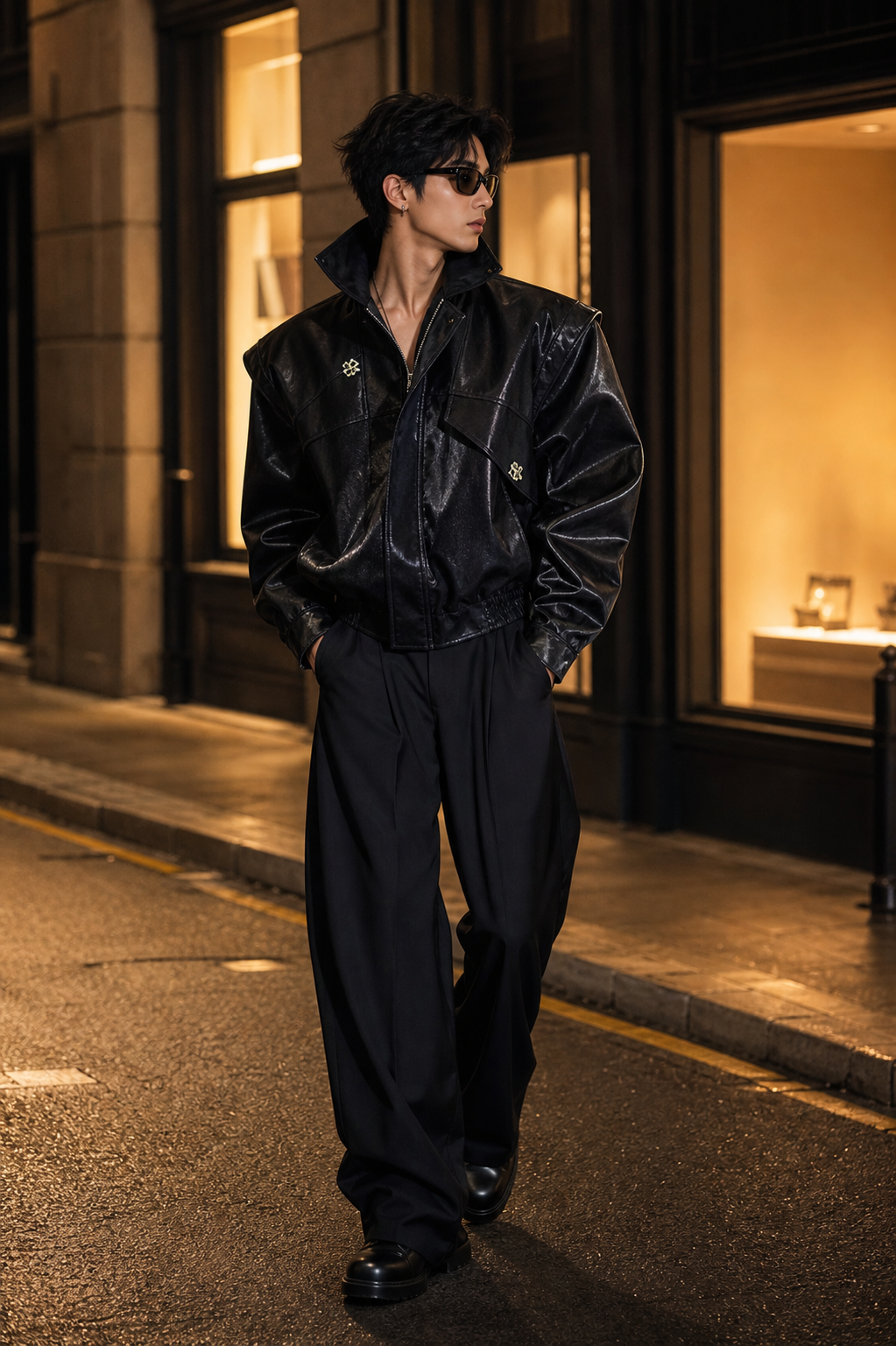 Shoulder Pad Vegan Leather Jacket showcase 5
