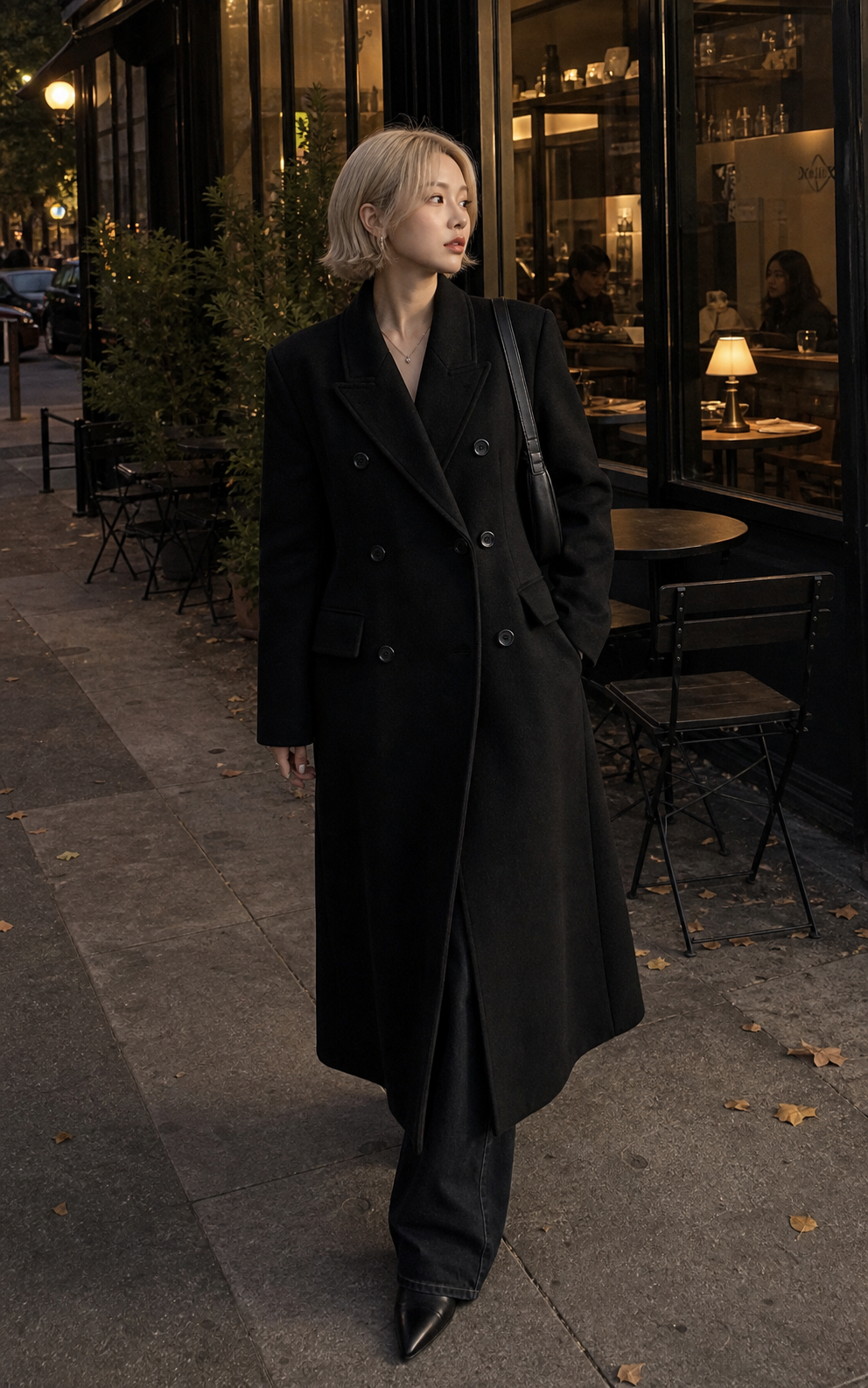 Double-Breasted Wool Long Coat - Slim Waist Tailored Winter Outerwear showcase 5