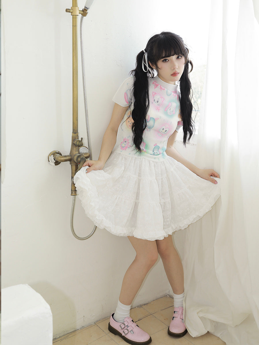 White Eyelet Lace Tiered Skirt