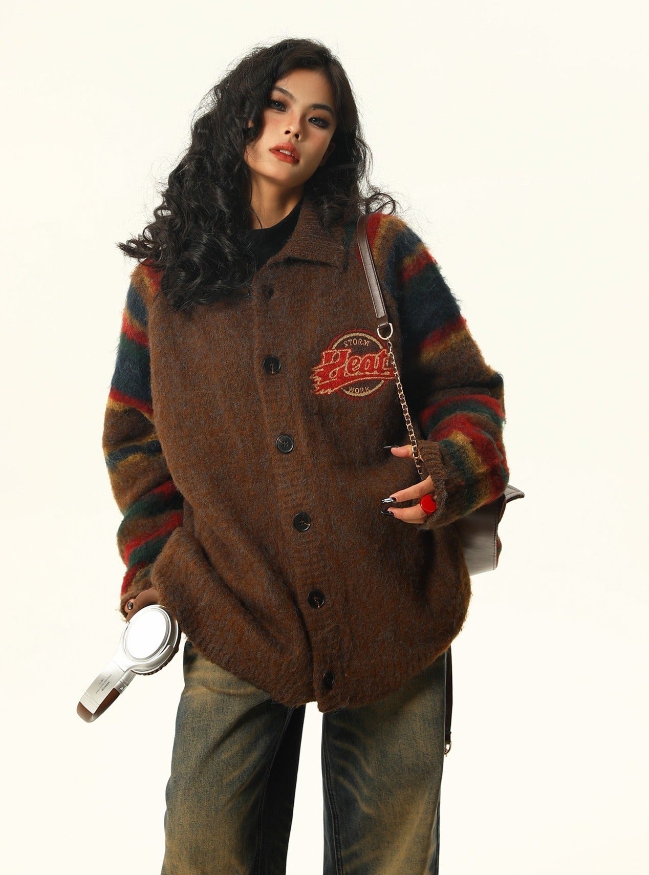 Vintage-Style Varsity Wool Cardigan Coat