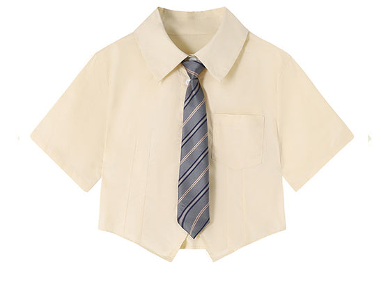 White Short-Sleeve Shirt with Tie JK Style