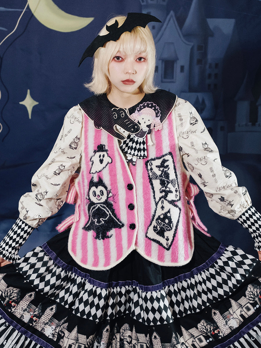 Pink Striped Ghost Card Knit Vest