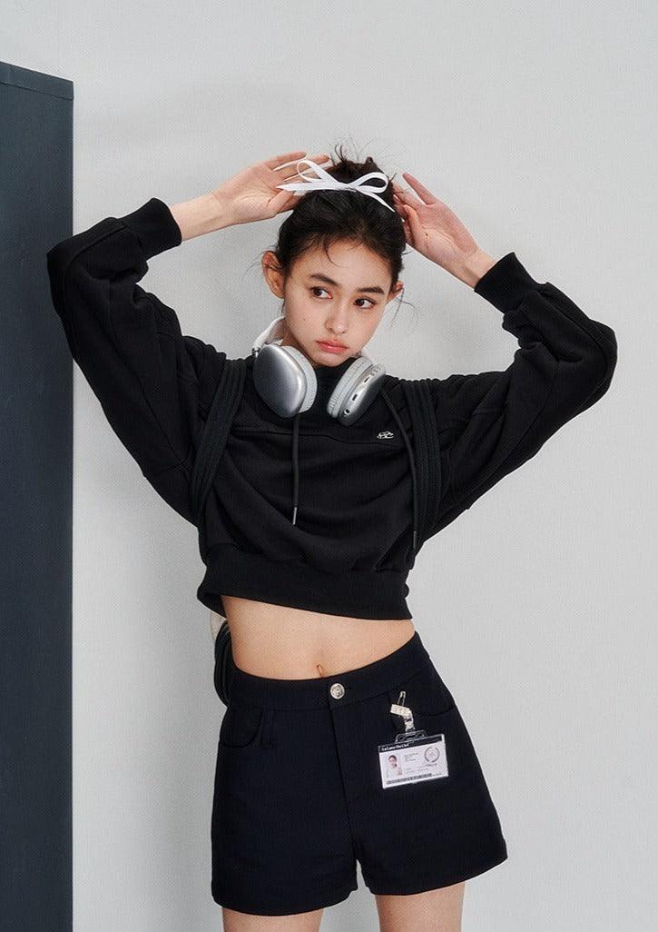 Embroidered Oversize Drop Shoulder Cropped Hoodie